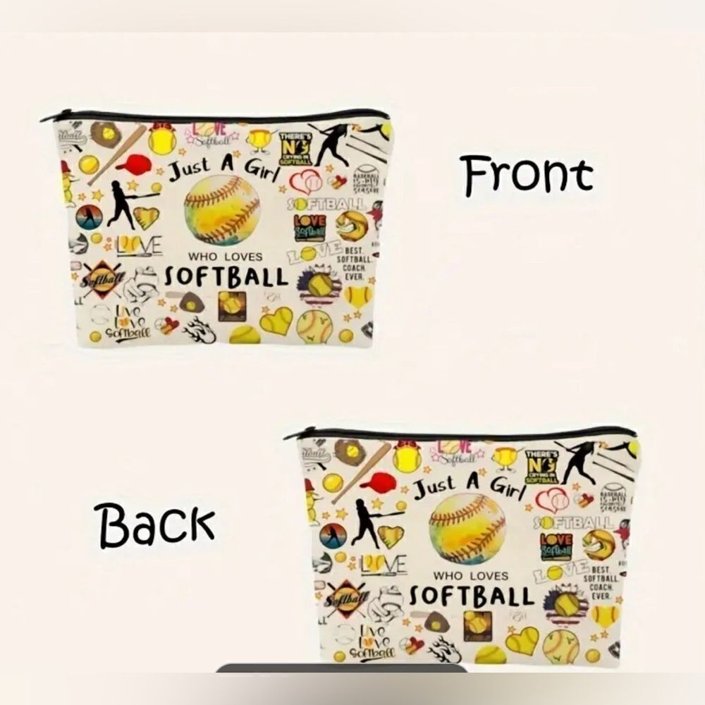 NWT Accessory Bag Makeup Bag I Love Softball Graffiti Bag - Picture 4 of 4